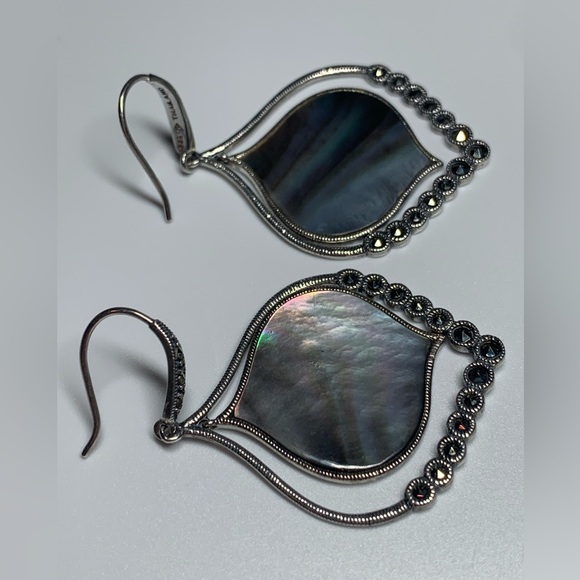 Silpada RARE HTF Sterling & Abalone w/Marcasite CONTOUR Drop Earrings - Picture 11 of 16